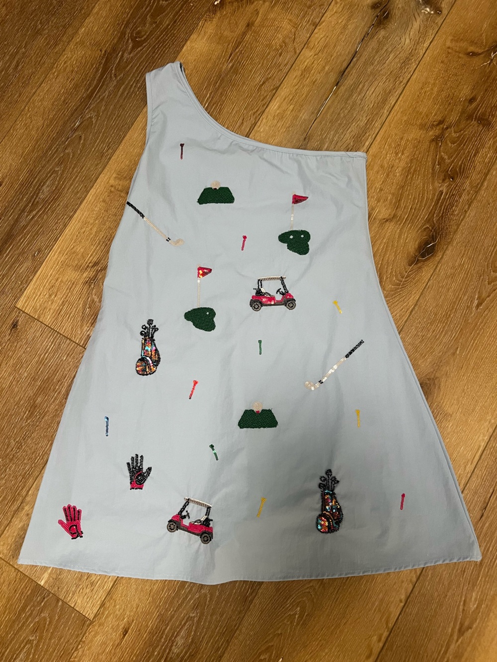 QUEEN OF SPARKLES Light Blue One-Shoulder Embroidered Midi Dress